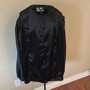 Vintage oversized L black shiny long wide sleeved blouse